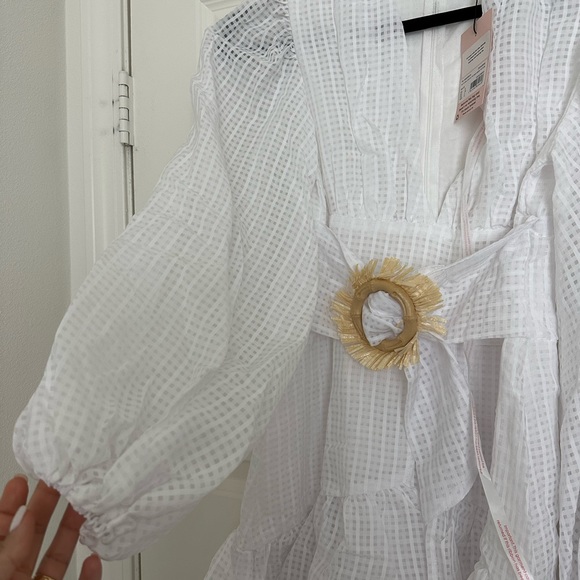 Brand new Missguided white, long sleeve, ruffled mini dress with belt - Picture 6 of 6